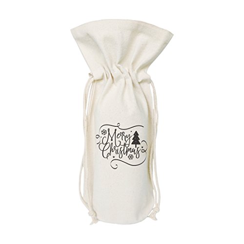 The Cotton & Canvas Co. Merry Christmas Christmas Wine Bag, Bottle Cover, Table Decoration and Holiday Gift Bag