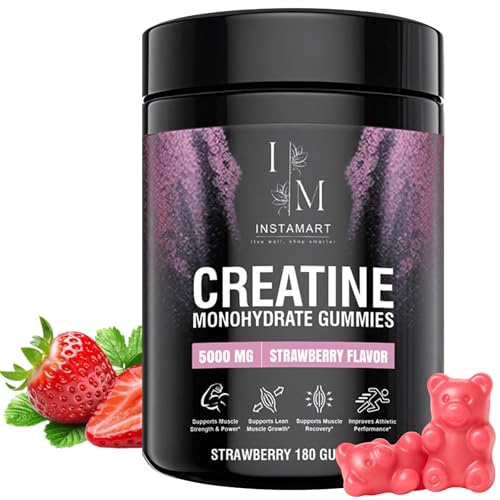 INSTAMART Creatine Monohydrate Gummies | Strawberry Flavored Creatine for Women & Men | Testy Sugar free Pre Workout Gummies 5g | Creatina Monohidratada Travel Packs | 180 Creatine Chews - 45 Servings