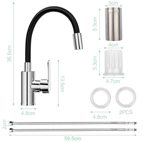 Mitigeur Évier avec Bec Flexible, Robinet Cuisine Noir, Cuisine Mitigeur Rotative à 360°, Robinet de Flexible, Faucet Evier avec Deux Fonctions de Pulvérisation – Image 4