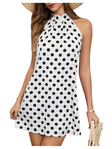 Image of Floerns Women's Sleeveless Floral Print Sundress Halter Neck A Line Short Dress