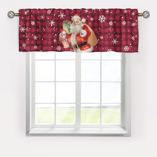 Christmas Santa Claus Curtains Valance,Short Curtains Valance for Window,Blackout Kitchen Curtain,Rod Pocket Valance Window,Farmhouse Country Curtains for Kitchen Window Bathroom Living Room Bedroom