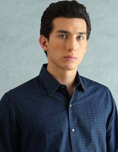 Image of Arrow Men's Textured Full Sleeves Slim fit Semi-Cutaway Collar Cotton Shirt