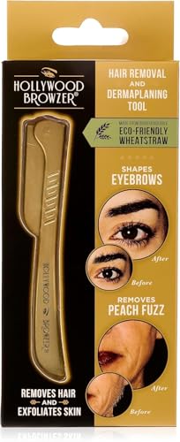 Hollywood Browzer Eco-Friendly Dermaplaning Razor - Eyebrow Shaping & Peach Fuzz Removal - Exfoliating Face Razor for Women - Facial Hair Remover & Dermaplaner Tool - Gold