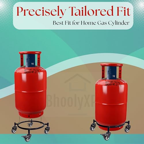 Image of Gas Cylinder Trolley with Wheels - Black | Heavy Duty Steel LPG Cylinder Stand | 360 Smooth Rolling Caster Wheels | Rust Resistant Cylinder Holder for Kitchen & Home