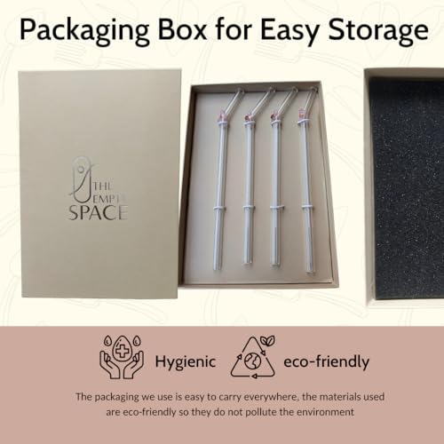 Image of THE Empty Space Set of 4 Reusable Glass Straws,Pink Cute with Gift Packaging for Smoothies, Milkshakes, Juices, Teas, Perfect for Parties & Gifts | 7 inch Height 4 PCs (Pink Flower)