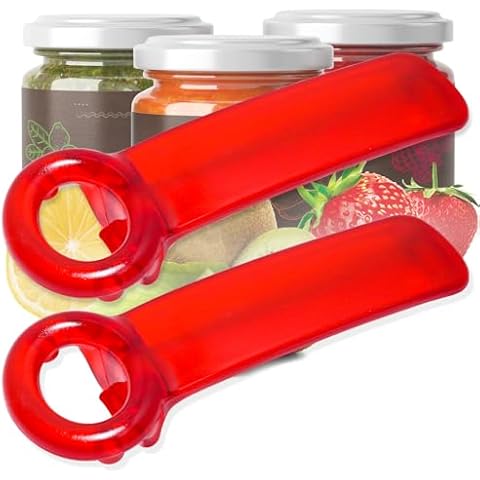 Haikole jar openers for seniors,Red jar opener for Elderly Children Women Weak Hands,Easy Grip bottle opener,Frosted Reds jar key,Plastic jar opener tool (2, Red) Cover