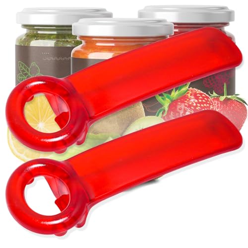 Haikole jar openers for seniors,Red jar opener for Elderly Children Women Weak Hands,Easy Grip bottle opener,Frosted Reds jar key,Plastic jar opener tool (2, Red)