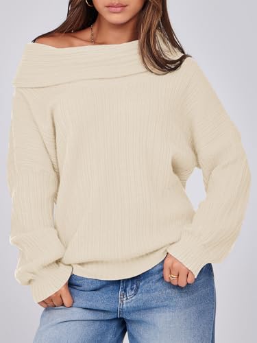 Saodimallsu Womens Off The Shoulder Sweater Top Oversized Fall Batwing Boat Neck Knit Sexy Casual Pullover2