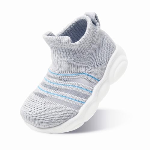 SEBELLST Zapatillas para bebé niño y niña, zapatos para primeros pasos, antideslizantes, para interiores, suela suave, antideslizante, malla de algodón, transpirable, ligera, gris (Grey Mesh), 12-18