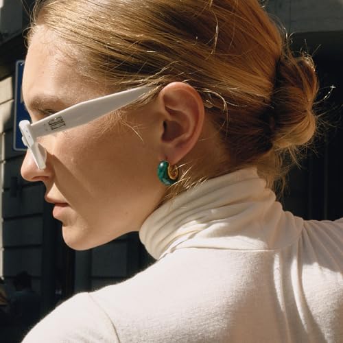 Image of Fullpop Vintage Earrings for Women, Chunky 14K Gold Plated Resin Hoop Earrings Lightweight Hollow Drop Earrings Hypoallergenic Earrings for Women Vintage Anthropologie Jewelry Gifts for Women