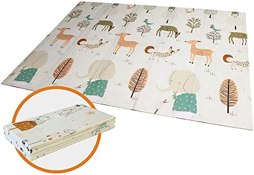 Gupamiga Baby Folding mat Play mat Extra Large Foam playmat Crawl mat Reversible Waterproof Portable Double Sides Kids Baby Toddler Outdoor or Indoor Use Non Toxic, Colorful（57x76x0.4in）