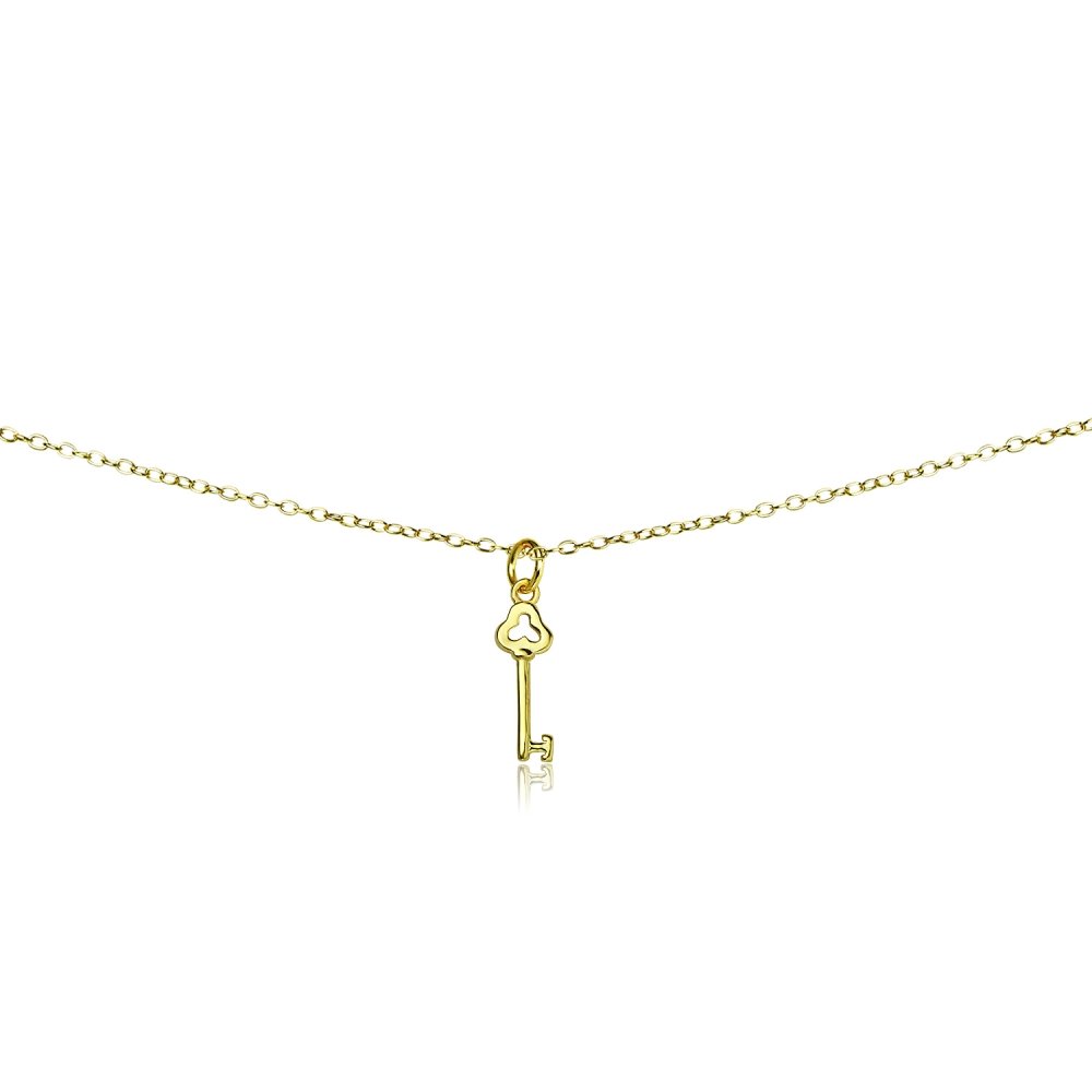 B. BRILLIANT Key Necklace for Women Men, Layered Necklace, Short Minimalist Dainty Choker Charm Chain Necklace Sterling Silver, Gold or Rose Gold