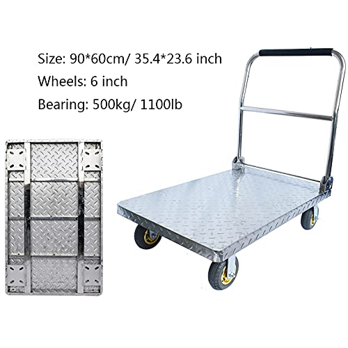 Składany wózek, Składany wózek platformowy z podestem ze stali nierdzewnej, koła 5-8 cali, udźwig 500 kg(202 Stahl,6in wheels1100lb)