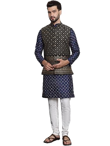 Image of SOJANYA (Since 1958 Men's Silk Blend Kurta and Pyjama with Nehru Jacket