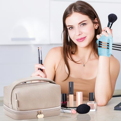 Image of Makeup Artist Hand Strap, Silicone Integrated Hand Strap with Color Palette, Washer, Brush Holder, Adhesive Adjustable Hand Circumference Makeup Artist Kit Essentials (Pink)