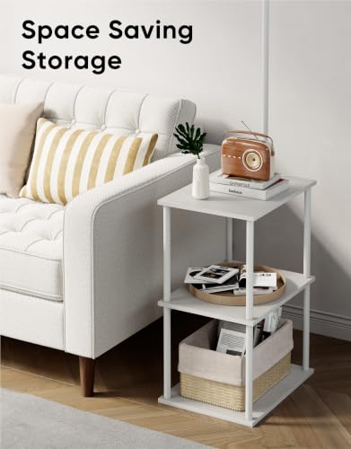 Image of PARTPHONER Floor Lamp with Table, Night Stand with Lamp, Narrow Side Table with 3CCT LED Bulb, Small Coffee Table, Modern End Table with Storage Shelves for Living Room Bedroom Home Decor, White