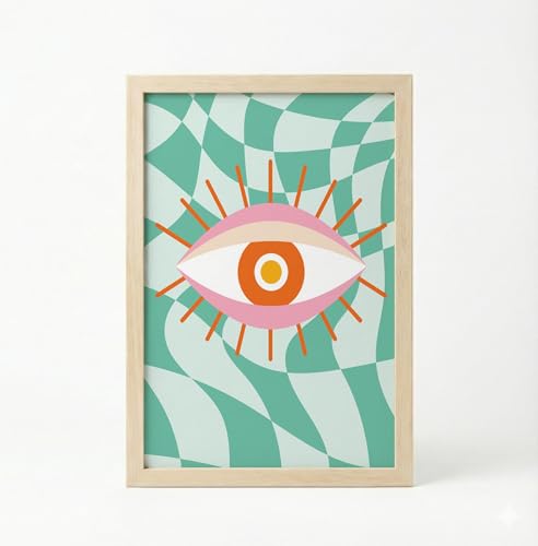 Image of BLINKART Mystic Eye Aesthetic Modern Art Walls With Frame | Natural Wood Texture | Living Room Bedroom Office Wall Decoration | Poster Home Decor Frames Wall Bedroom | 12x8 Inches (D69)
