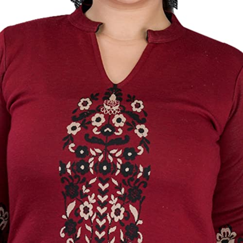 Image of Rosary Women's Winter Wear Jacquard Woolen Straight Kurti with 2 Side Pockets