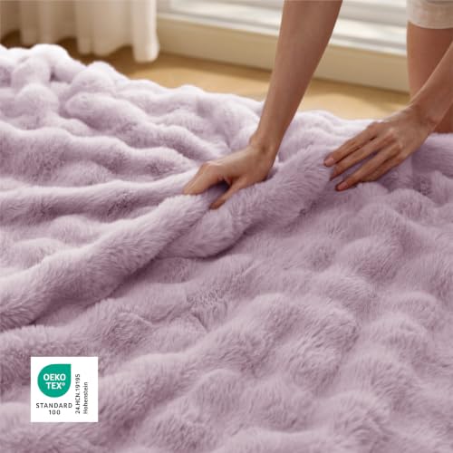 Image of Bedsure Fluffy Bubble Faux Fur Queen Blanket, 90 inchx90 inch, Light Purple