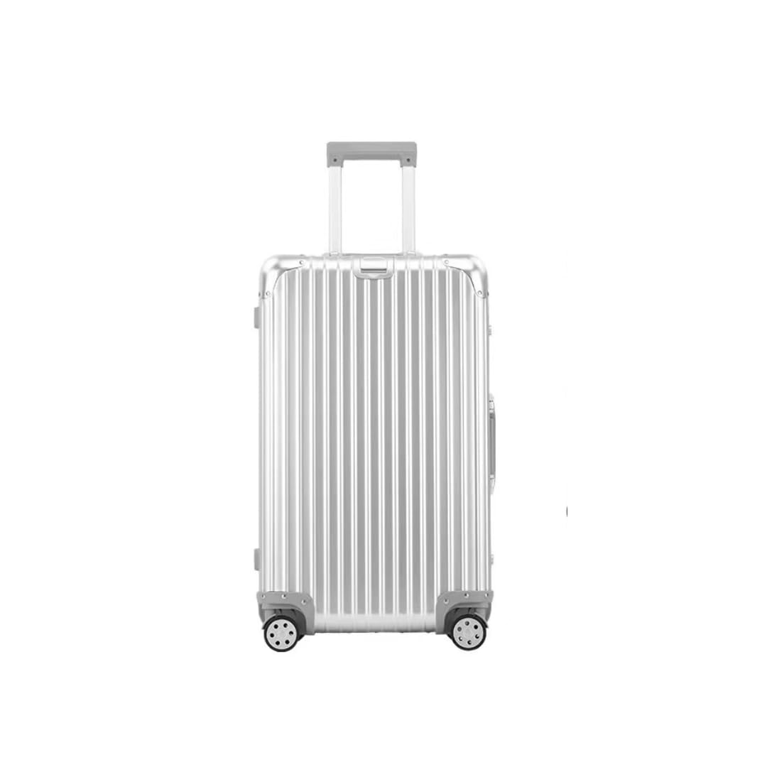 signature - zipless full aluminium premium trunk trolley bag with tsa locks | 68 cm | premium trolley bag for travel | easy access with top open | 8 silent spinner wheels (silver, 26 inch)