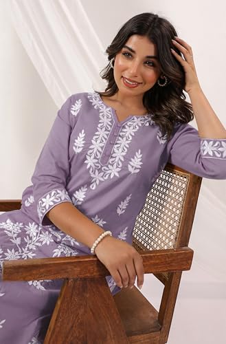 Image of Janasya Women's Pure Cotton Embroidered Straight Kurta