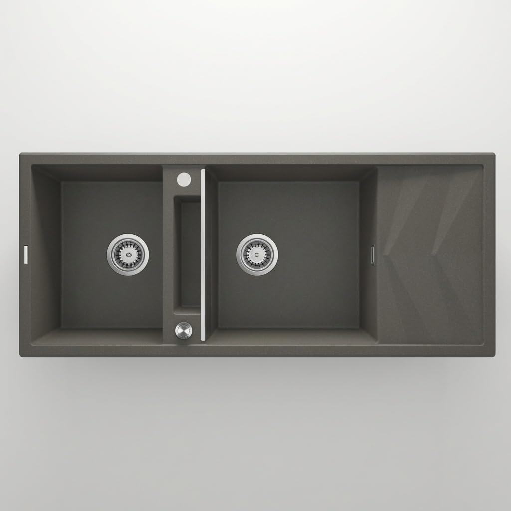 Évier de cuisine en granit avec 2 baignoires et égouttoir 116 x 50 cm anthracite - Vora
