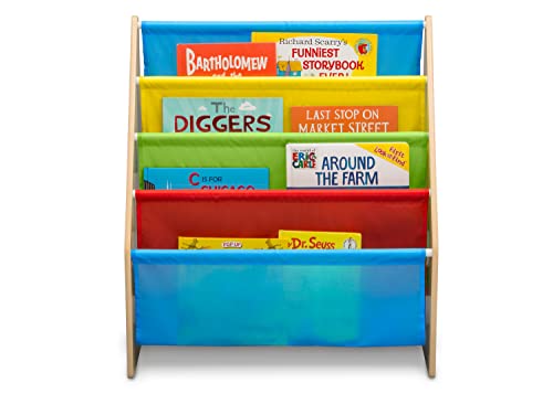 image for Delta Children Sling Book Rack Bookshelf, 4-Tier Wooden Shelf with Sof