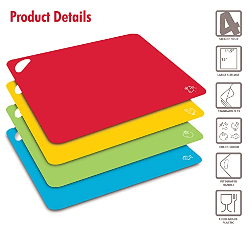 Flexible Plastic Cutting Board Mats, Heavy Duty Extra Thick 2Mm, Set Of 4, Color Coded With Food Icons, Textured Underside By Better Kitchen Products #TOP2