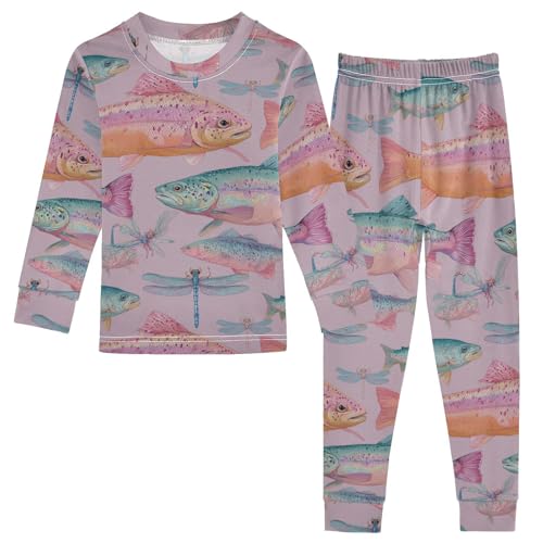Pajama Sets Long Sleeve Fish Dragonfly Pattern Artwork Soft Comfy Sleepwear 2 Piece PJS 3-8T - Main Image