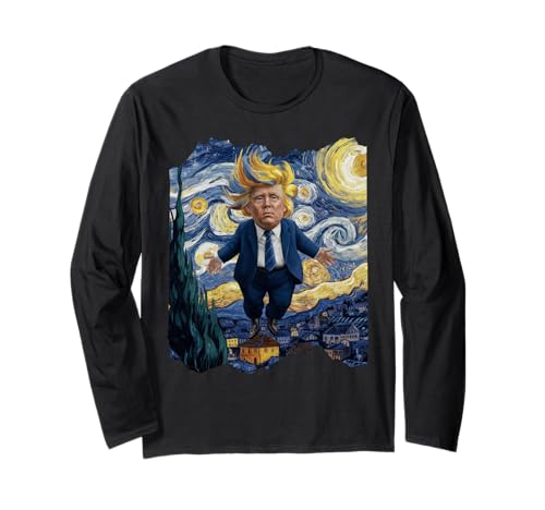 Donald Trump Presidente Van Gogh Arte Pintura Estrella Cielo Noche Manga Larga