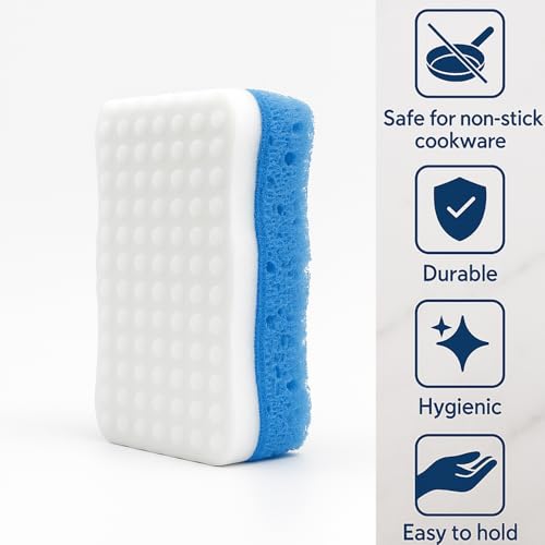 Image of Ampang Wave-Shaped Scrub Sponges for Kitchen Cleaning - Nano Sponge & High-Foam Seaweed Cotton, Non-Scratch, Dishwasher Safe, Ideal for Washing Dishes & Daily Household Tasks (5, Blue)
