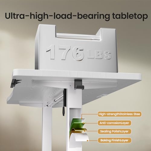 Image of Veken 63 x 28 Inch Electric Standing Desk, Sit to Stand Up, Work Home Office Computer Table for Study, Walking Pad, Writing, and Games, Wooden Desktop Desks, White