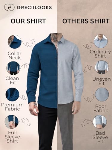 Image of GRECIILOOKS Casual Shirt for Men's | Full Sleeve Textured Shirts for Men | Regular Fit Wrinkle Free Premium Shirts for Man | Biker Streetwear Office Travel Dinner Style