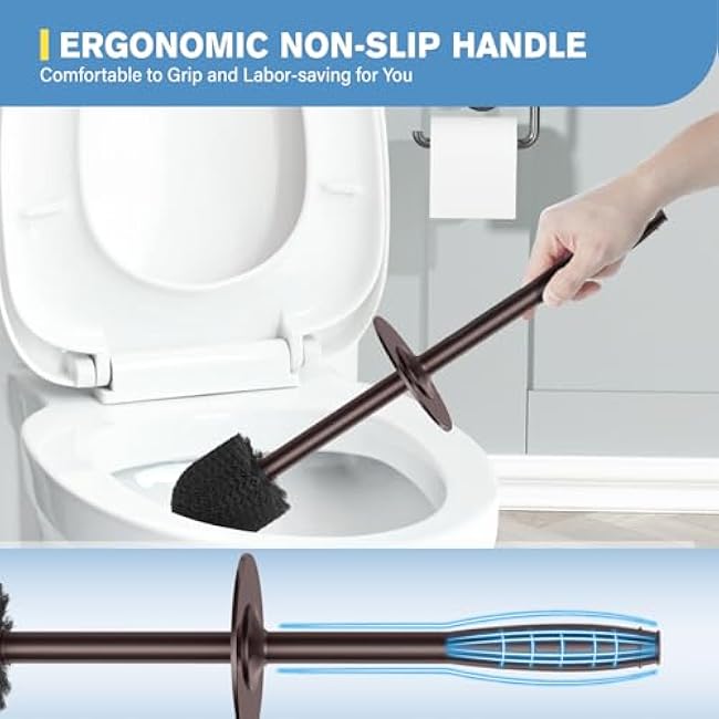UPTRONIC Toilet Brush, Aluminum Alloy Toilet Brush and Holder Set with Extra Long Handle Durable Bristles Toilet Bowl Brush and Covered Holder for Toilet Scrubber for Bathroom Cleaning