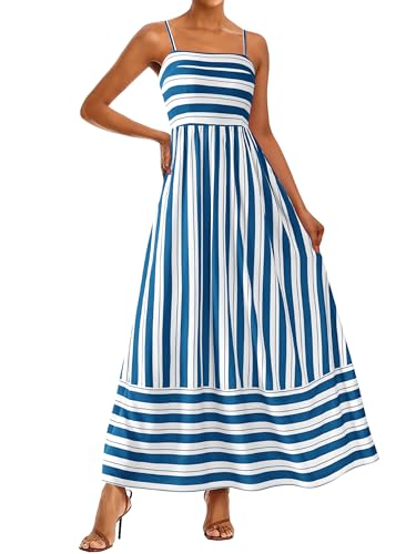 Image of PRETTYGARDEN Women Summer Maxi Dresses 2026 Spaghetti Strap Boho Floral Striped Wedding Guest Beach Vacation Flowy Long Dress