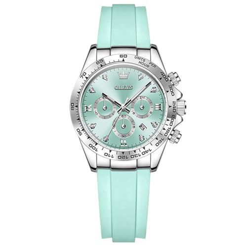 Image of OLEVS Women Dress Watches Two Tone Diamond Quartz Wristwatch, Silicone Waterproof Luminous Day Date Ladies Chronograph Gift Watch