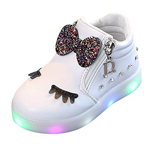Chaussures bébé, IMJONO Infant Filles Crystal Bowknot LED Bottes Lumineuses Sport Chaussures Baskets (20 EU, Blanc)