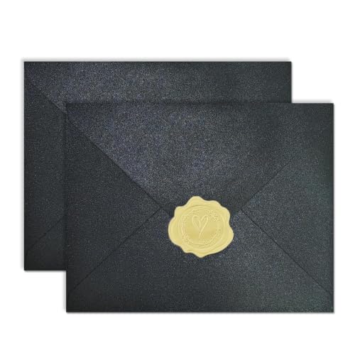 50 PCS Pearl Black A2 Envelopes with Stickers, A2 Shimmer Envelopes for Invitations, Great for 4.25x5.5 Cards, Wedding Invitation Cards, Birthday Party, Baby Shower, 4 3/8 x 5 3/4