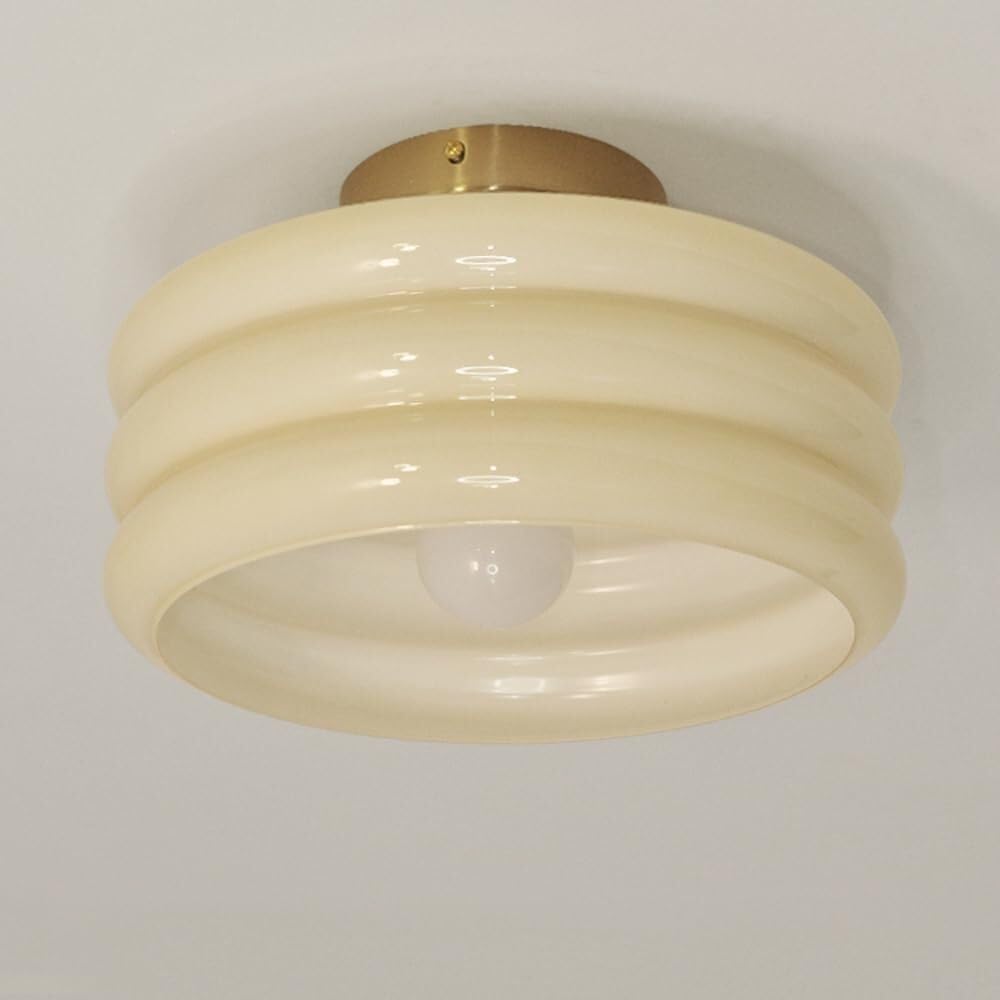 LYMSXAZOU Semi Flush Mount Ceiling Light Modern Cream Glass Lamp Cylinder Medieval Fixture 11.8 Inch Drum Shape Lighting Hallway Entryway Balcony