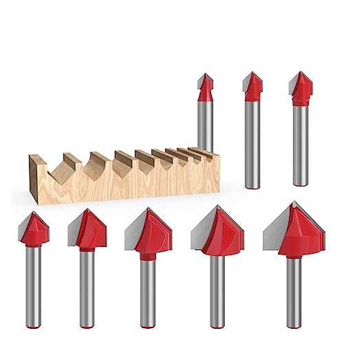 8pcs/set V Groove Router Bits, 6.35mm Shank 90 Deg V Type Slotting Cutter Carving Grooving Tools