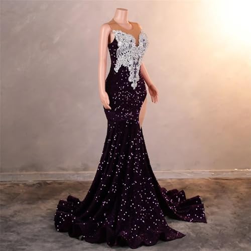 Sequin Sleeveless High Split Mermaid Prom Evening Dress Glitter Sequin Beaded Applique Pageant Gala Formal Party Gown3