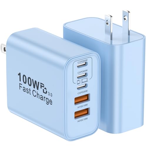 Image of USB C Charger Block, 2-Pack 100W 5-Port USB C Wall Charger iPhone Charger Fast Charging PD Power Adapter+QC Wall Plug Multiport Type C Brick Chargers for iPhone 17 16 15 14 13 Pro Max,Samsung,MacBook