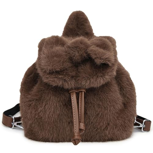 Sac à dos flou kawaii café en peluche avec nœud pour femme