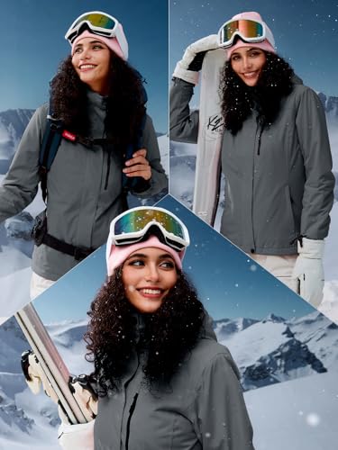 FREE SOLDIER Damen Winterjacke Wasserdicht Atmungsaktiv Warme Fleece Gefütterte Ski Jacke Outdoor Winterregenjacke mit Kapuze und Vollständig Versiegelte Nähte (Grau,S)