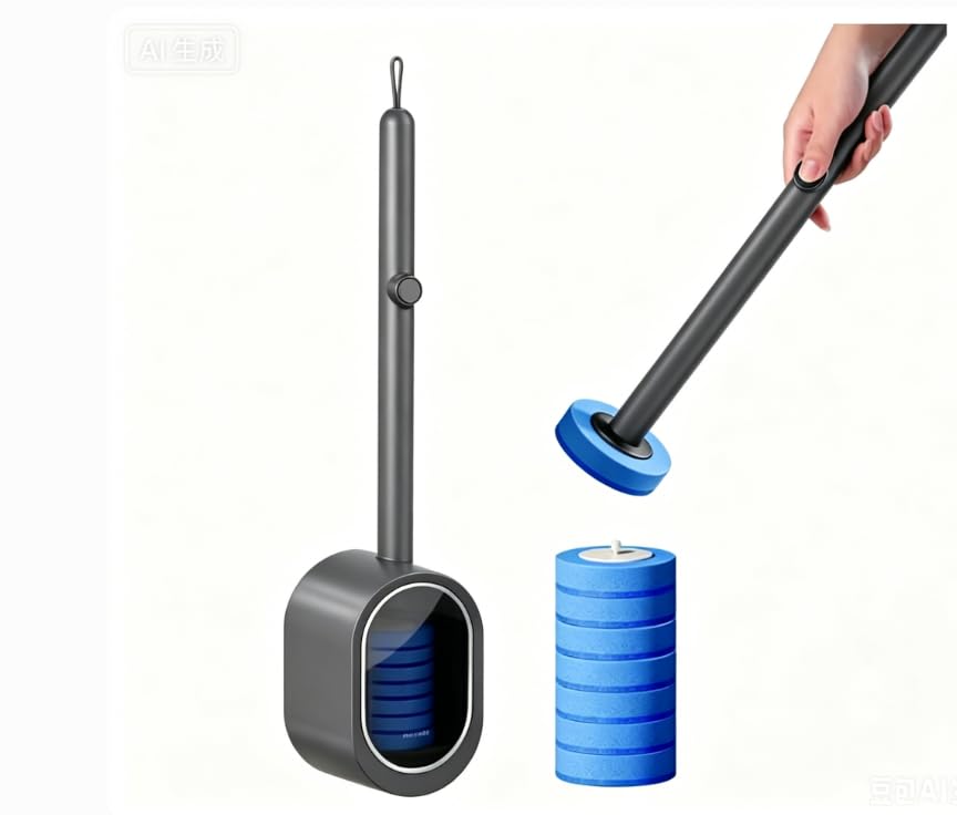 Wall Toilet Wand Kit，Disposable Toilet Brush With Holder. Disposable Toilet Cleaning System with 8 Toilet Wand Replacement Heads (Black+ 8 Refills)