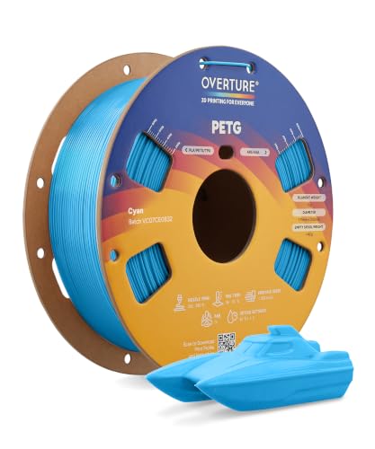OVERTURE PETG Filament 1.75mm, High Speed 3D Printer Filament, Neatly Wound & Clog-Free, 1kg Spool (2.2lbs) Rapid PETG, Dimensional Accuracy +/- 0.02mm, Fit Most FDM Printers (Cyan)