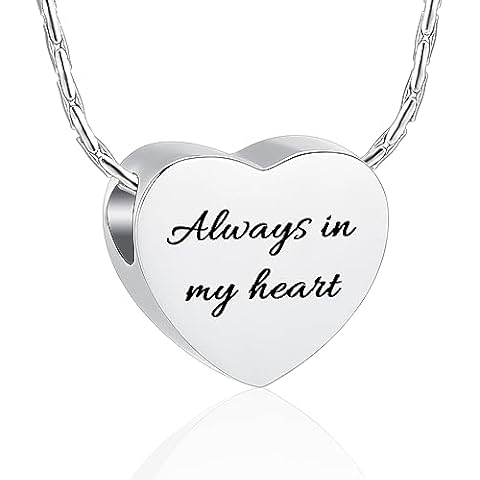 constantlife Cremation Jewelry for Ashes - Heart Pendant Memorial Urn Necklace Ashes Holder Stainless Steel Personalized Customization Keepsake (Silver-Always in My Heart) Cover