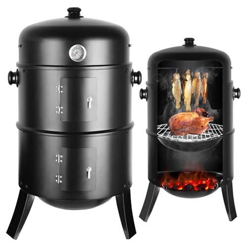 Räucherofen, Räuchertonne Räuchergrill mit Grillrost Edelstahl, 3 in1...