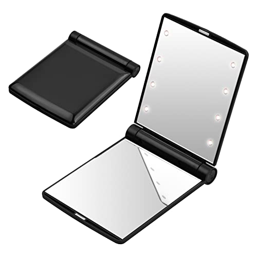 Jinlaili Miroir de Poche Pliable à LED, Voyage, Portable, Maquillage, Sac à Main, 8 Lumière LED, Cadeaux pour Femmes