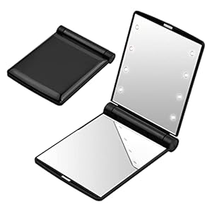 Espejos Compactos Plegable con Luz, Espejo de Bolsillo de Doble Cara, Espejo de Viaje LED, Espejo Portátil de Maquillaje, Espejo Pequeño de Bolso para Escritorios Tocadores y Viajes (Negro)